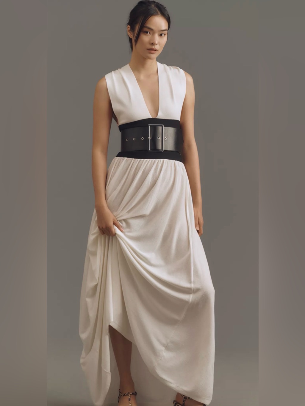 Weworewhat Belted Cream Maxi Dress